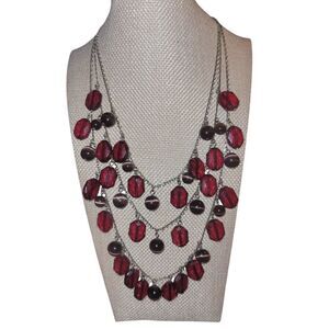 Red and Silver Cascade Necklace with Multi-Layered Design